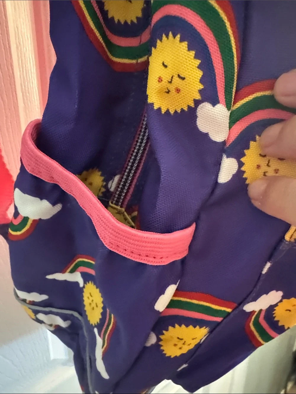 Hanna Andersson Purple Rainbow Sun Kids Backpack with Pink Straps